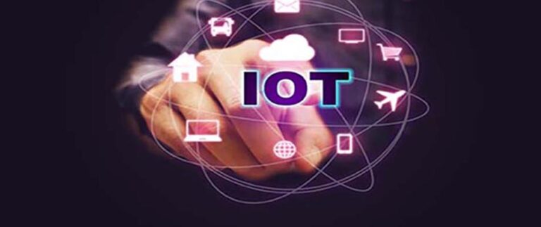 Businessman pointing iot text with internet of things (IoT) concept.