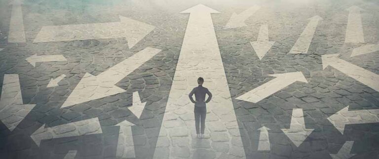 salesperson and pointing arrows - Managed Services Sells Outcomes