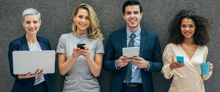 People with different communications devices