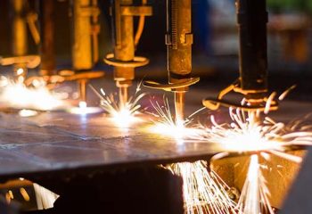 CNC LPG cutting with sparks close up